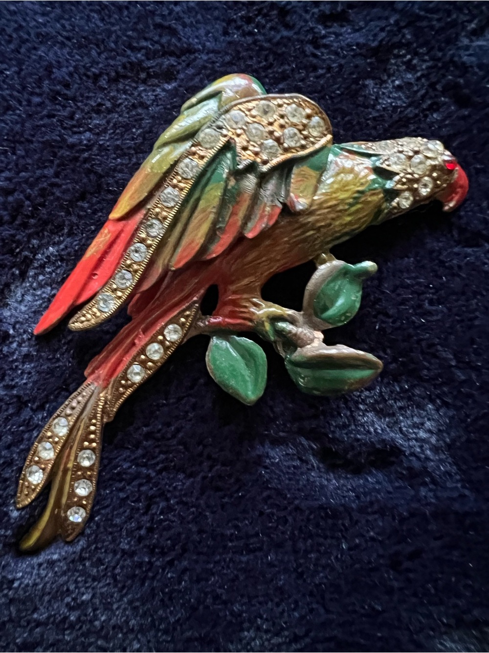 Vintage Colorful Jose Rodriguez Red Macaw Parrot Enamel Rhinestone Brooch Pin!